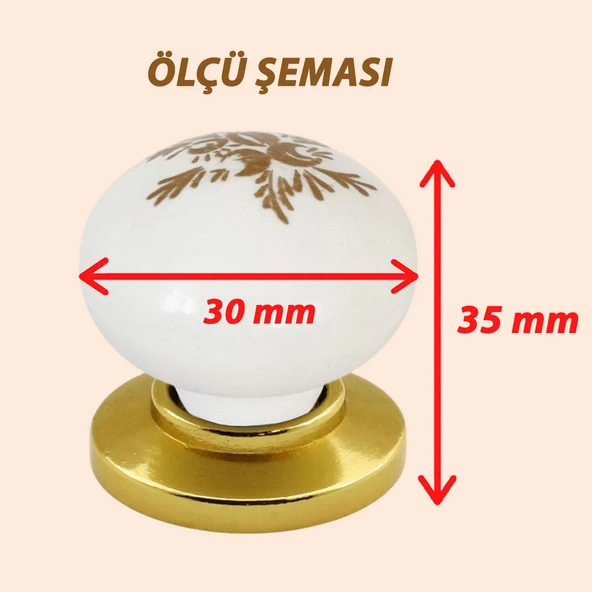 8 Adet Yasemin Kulp Beyaz Polimer Düğme Kulp Altın Tablalı Mobilya Mutfak Dolabı Çekmece Kulbu Kulpları - Resim 2