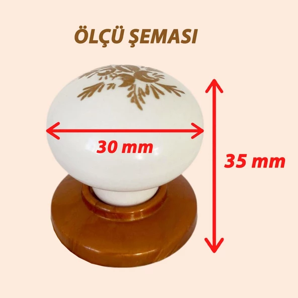 15 Adet Yasemin Kulp Beyaz Polimer Düğme Kulp Bakır Tablalı Mobilya Mutfak Dolabı Çekmece Kulbu Kulpları - Resim 2