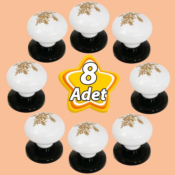 8 Adet Yasemin Kulp Beyaz Polimer Düğme Kulp Siyah Tablalı Mobilya Mutfak Dolabı Çekmece Kulbu Kulpları ürün görseli 1