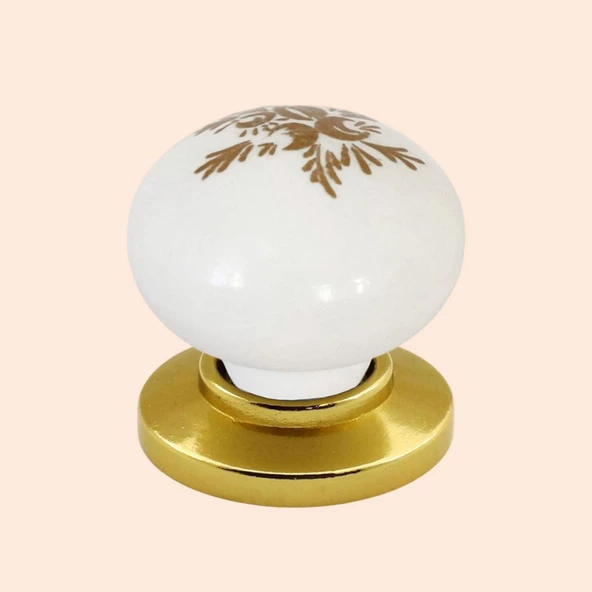 8 Adet Yasemin Kulp Beyaz Polimer Düğme Kulp Altın Tablalı Mobilya Mutfak Dolabı Çekmece Kulbu Kulpları - Resim 6