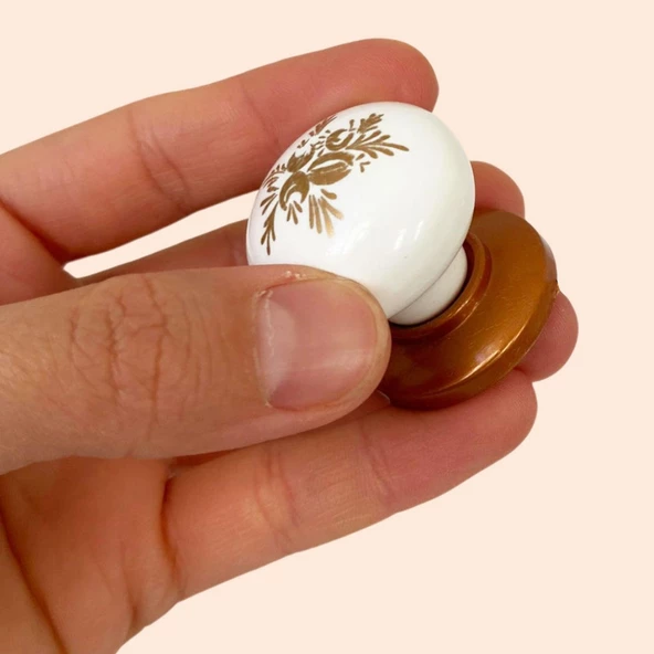 Yasemin Kulp Beyaz Polimer Düğme Kulp Bakır Tablalı Mobilya Mutfak Dolabı Çekmece Kulbu Kulpları - Resim 3