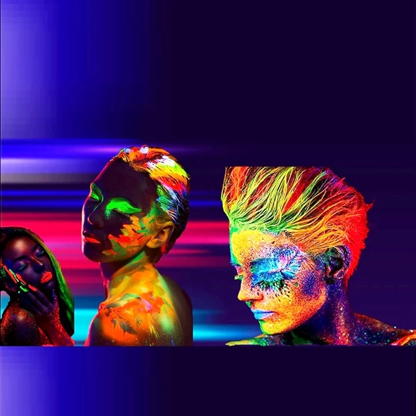 VIP GLOW IN THE DARK UNDER UV LİGHT 6 ADET GLOW NEON FOSFOR BOYA UV MOR IŞIKTA PARLAYAN VÜCUT BOYASI - Resim 5