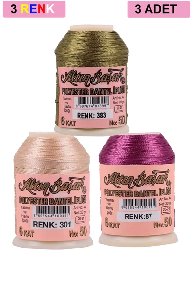 3 Adet Altınbaşak Oya ve Dantel İpi 20 gr -    - No: 301 - 087 - 383