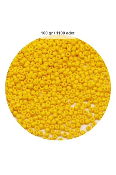 Sarı Renk 4 mm Yaklaşık 1100 adet / 100 gram Cam Boncuk Oya Yazma Bileklik ve Kolye - 1