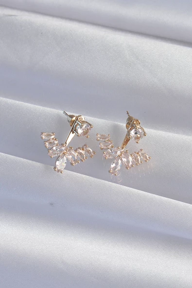 Pirinç Gold Renk Zirkon Taşlı V Model Küpe - TJ-BKP9291 - 2