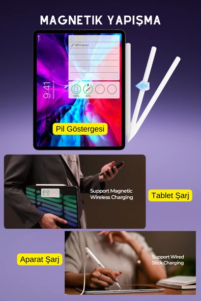 iPad Mini 2024 7. Nesil 8.3" Uyumlu Manyetik Şarj Olabilen Bluetooth Özellikli Stylus Tablet Kalemi - Resim 3