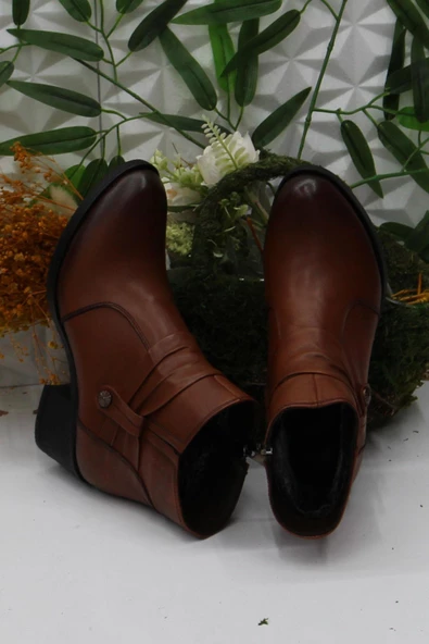 Mehmet Mete 42806 Taba Orijinal Hakiki Deri İçi Kürklü Kaymaz Taban Kadın Bot - Resim 5