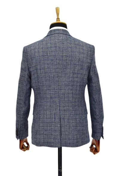 Erkek Lacivert Ekose Tek Spor Ceket Çift Yırtmaçlı BGL-ST03975 - Resim 6