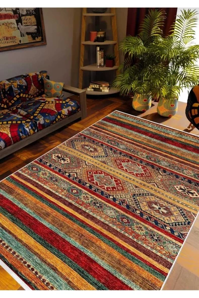 Etnik Halı Kilim, Otantik Eskitme Tipi Kilim Desenli Halı, Halı