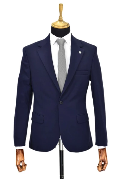 Erkek Lacivert Tek Spor Ceket Çift Yırtmaçlı BGL-ST03974 - 2
