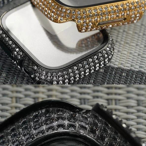 Apple Watch 7 41mm Redclick Watch Gard 24 Kenarları Taşlı Sert PC Kasa Ve Ekran Koruyucu - 5