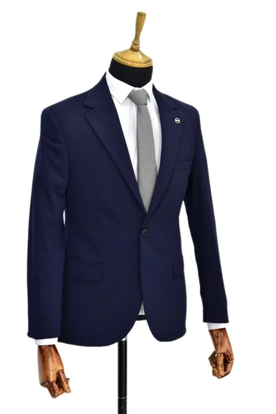 Erkek Lacivert Tek Spor Ceket Çift Yırtmaçlı BGL-ST03974 - 3