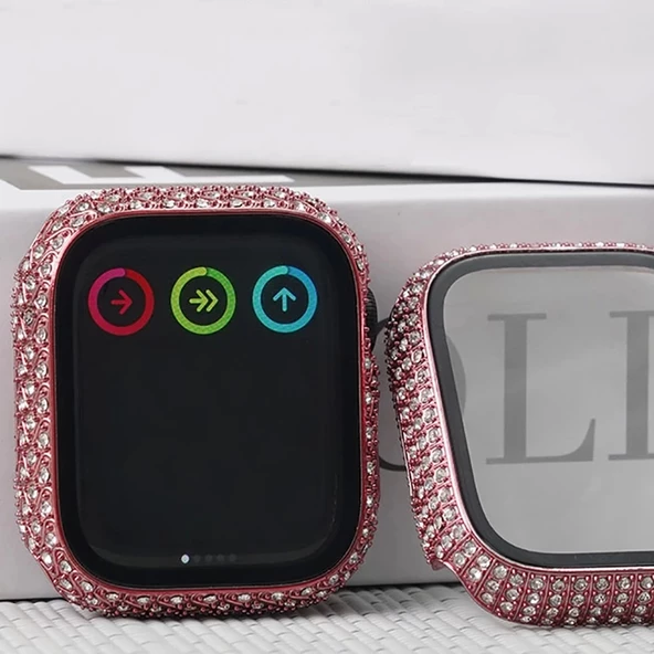 Apple Watch 7 45mm Redclick Watch Gard 24 Kenarları Taşlı Sert PC Kasa Ve Ekran Koruyucu - 6