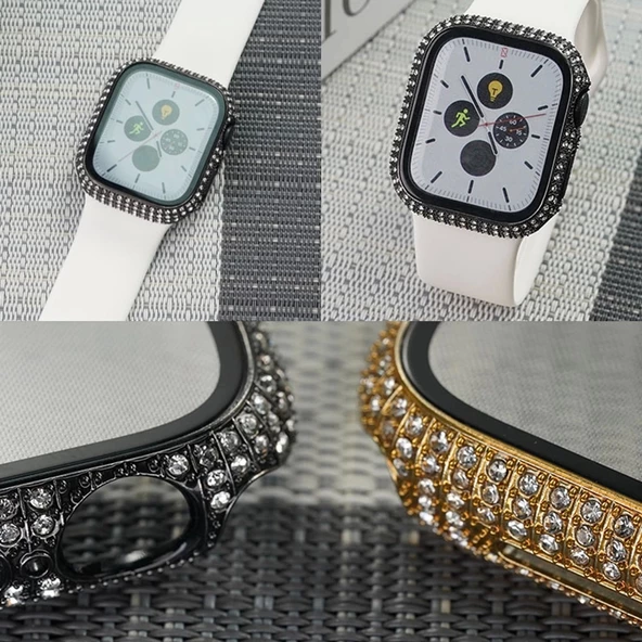 Apple Watch 7 45mm Redclick Watch Gard 24 Kenarları Taşlı Sert PC Kasa Ve Ekran Koruyucu - 4