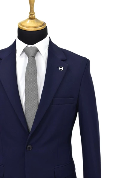 Erkek Lacivert Tek Spor Ceket Çift Yırtmaçlı BGL-ST03974 - 5