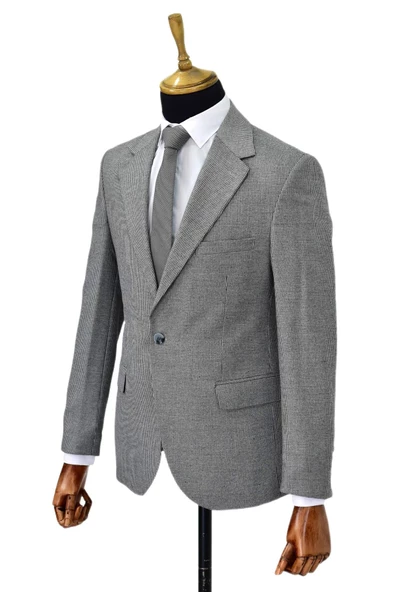 Erkek Gri Tek Spor Ceket Çift Yırtmaçlı BGL-ST03981 - Resim 4