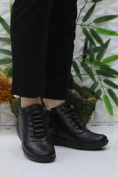 Mehmet Mete 42848 Siyah Rahat Yumuşak Orijinal Hakiki Deri Kadın Bot - Resim 2