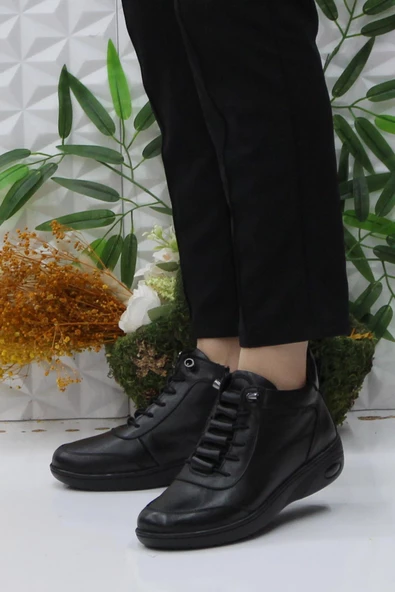 Mehmet Mete 42848 Siyah Rahat Yumuşak Orijinal Hakiki Deri Kadın Bot - Resim 3