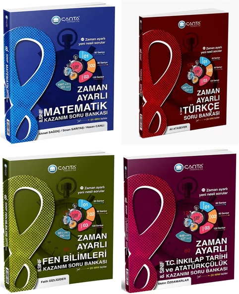 Çanta 2025 8. Sınıf Lgs Matematik + Türkçe + Fen + İnkılap Zaman Ayarlı Kazanım Soru Seti 4 Kitap