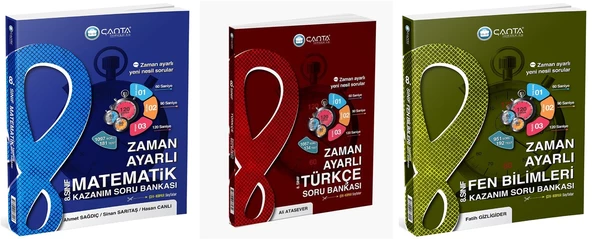 Çanta 2025 8. Sınıf Lgs Matematik + Türkçe + Fen Bilimleri Zaman Ayarlı Kazanım Soru Seti 3 Kitap