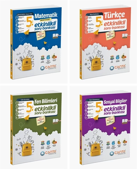 Çanta 2025 5. Sınıf Matematik + Türkçe + Fen + Sosyal Etkinlikli Kazanım Soru Seti 4 Kitap