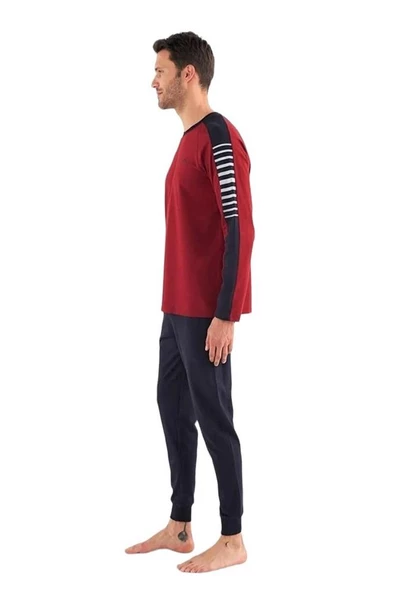 Mod Collection Sıfır Yaka Pamuklu Bilekli Erkek Pijama Takım - 5