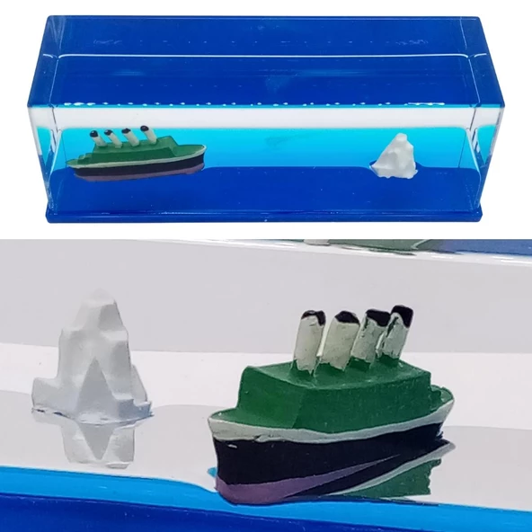 Cam Deniz İçinde Batmayan Gemi Titanik ve Buzdağı 15 cm - 5