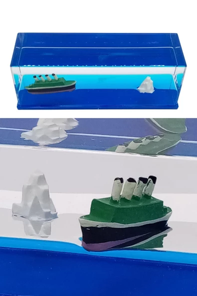 Cam Deniz İçinde Batmayan Gemi Titanik ve Buzdağı 15 cm - 11