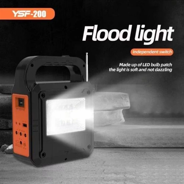 Kamp Lambası Güneş Enerjili Aydınlatma Sistemi 3Ampul,Powerbank,Işıldak,Radyo,Müzik Speaker,USB/TF 6000 Mah-GSU-200 - 5