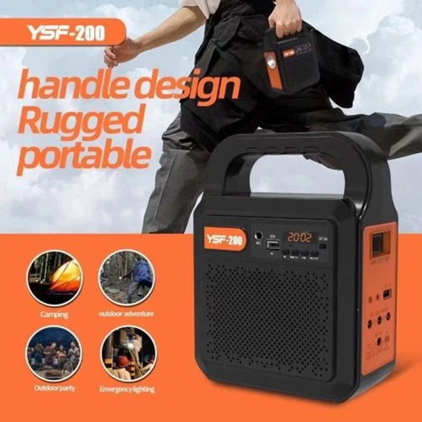 Kamp Lambası Güneş Enerjili Aydınlatma Sistemi 3Ampul,Powerbank,Işıldak,Radyo,Müzik Speaker,USB/TF 6000 Mah-GSU-200 - 2