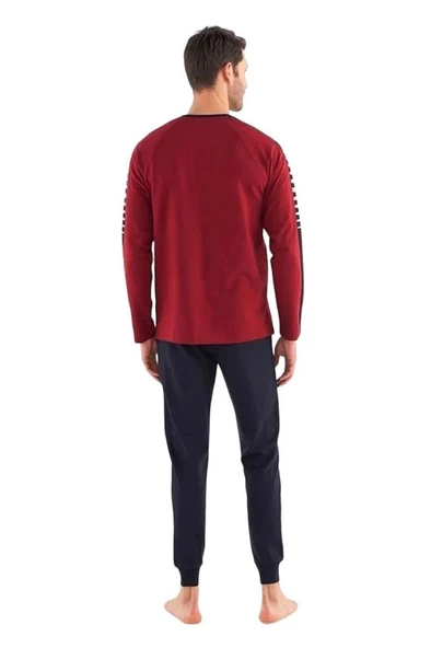 Mod Collection Sıfır Yaka Pamuklu Bilekli Erkek Pijama Takım - 6