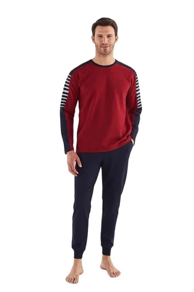 Mod Collection Sıfır Yaka Pamuklu Bilekli Erkek Pijama Takım - 4