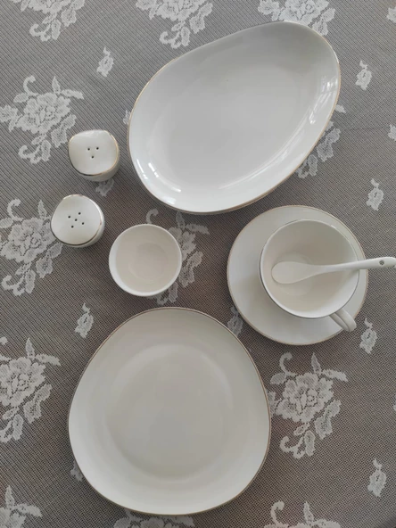 New Bone Porselen Gold Yaldızlı 32 Parça Kahvaltı Takımı fk.123 - 2