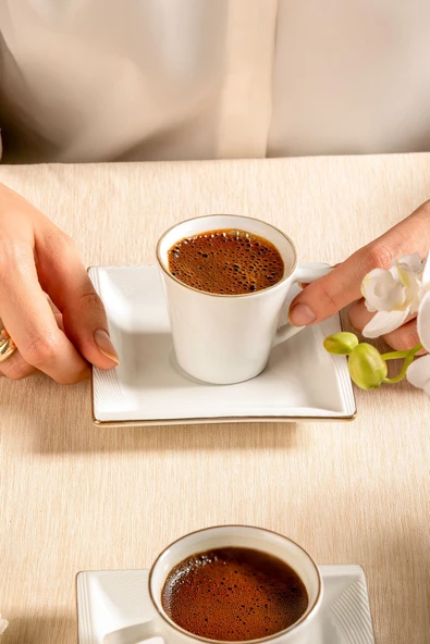 Nehir begonvil porselen sedef yaldızlı kahve fincan takımı seti  6 kişilik - Resim 3