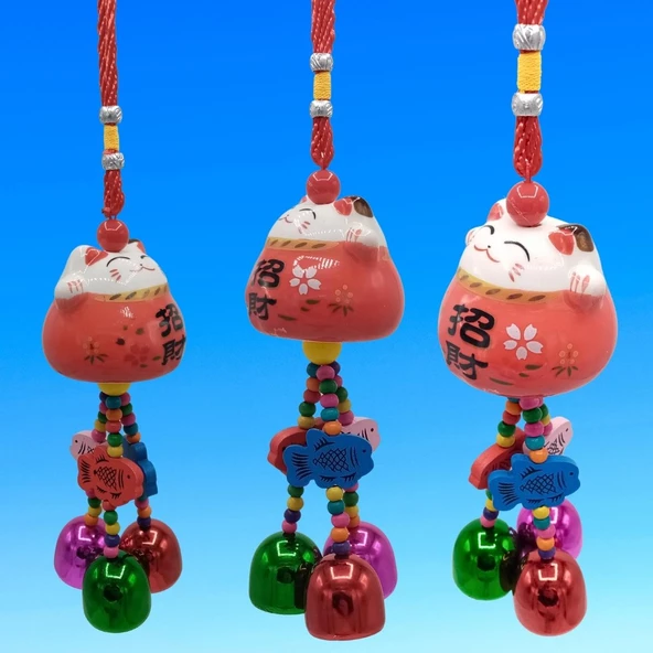 Feng Shui Maneki Neko Şans Kedisi Kırmızı No.3 - 5