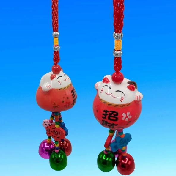 Feng Shui Maneki Neko Şans Kedisi Kırmızı No.3 - 3