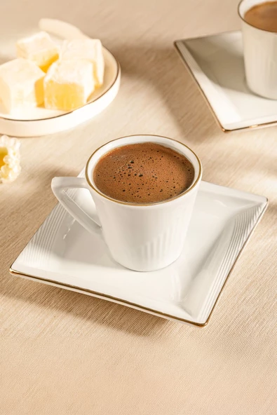 Nehir begonvil porselen sedef yaldızlı kahve fincan takımı seti  6 kişilik - Resim 2