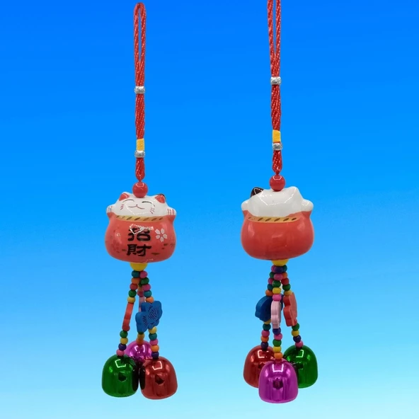 Feng Shui Maneki Neko Şans Kedisi Kırmızı No.3 - 4