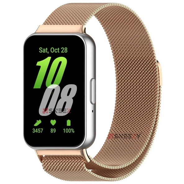 Sneezy Samsung Galaxy Fit 3 İle Uyumlu Woven Wire Tasarım Metal Hasır Kordon  Rose Gold