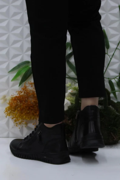 Mehmet Mete 4001 Siyah Rahat Yumuşak Orijinal Hakiki Deri Kadın Bot - Resim 4