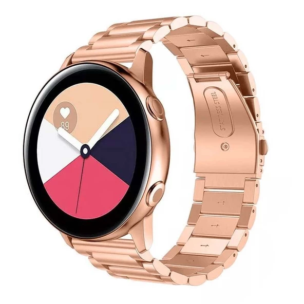Samsung Galaxy Watch Active Active 2 44mm-40mm Uyumlu 20mm Ironweft Döküm Çelik Metal Kordon  Rose Gold