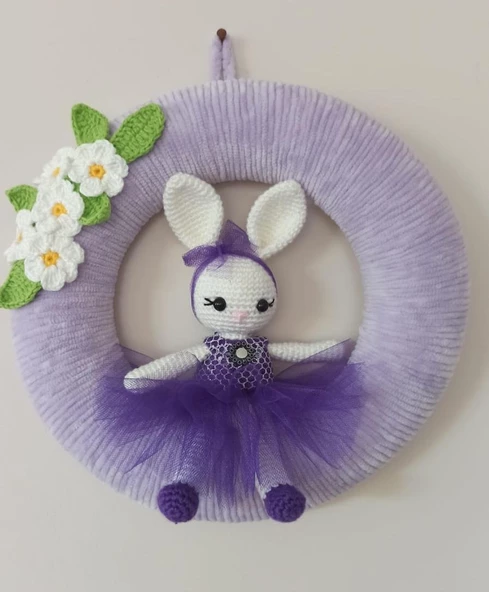Çiçekli Tavşan Kapı Süsü Amigurumi Organik Oyuncak - 1
