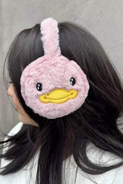 Kapalı Pembe Renk Ördek Figürlü Peluş Kulaklık - 2