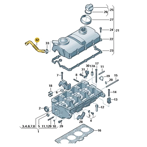 VW Caddy 2004-10 1.9 BJB Motor Üst Kapak Hava Alma Borusu 038103493AC - 2