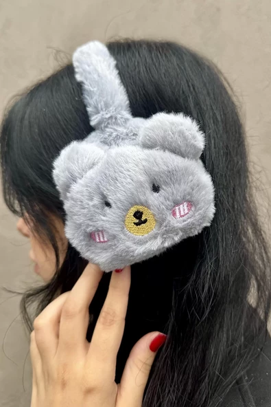 Gri Renk Ayıcık Figürlü Peluş Kulaklık - 2