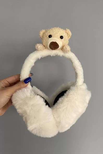 Beyaz Renk Ayıcık Figürlü Peluş Kulaklık - 2