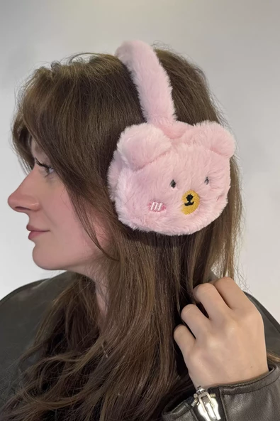 Pembe Renk Ayıcık Figürlü Peluş Kulaklık - 2