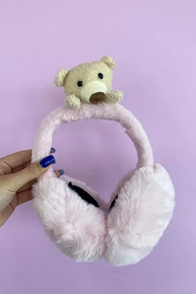 Pembe Renk Ayıcık Figürlü Peluş Kulaklık - 2