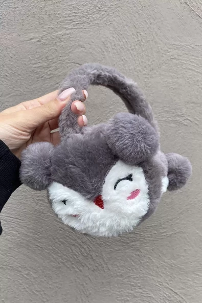 Gri Renk Ayıcık Figürlü Peluş Kulaklık - 2