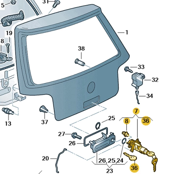 VW Golf 4 1998-2004 Arka Bagaj Kapağı Kilit Mekanizması 1J6827297G - 3